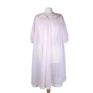 Vintage Shadowline 60s 70s pale pink nylon chiffon robe housecoat lace trim sz S